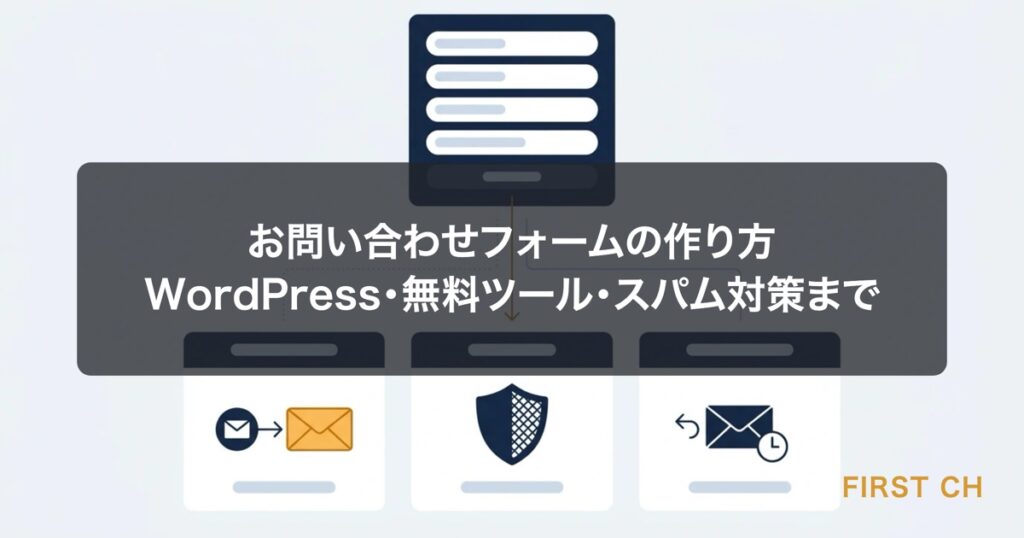 アイキャッチ — 入力フォームと、その後ろで送信メール・スパム対策・自動返信が動いている仕組みを対比した図