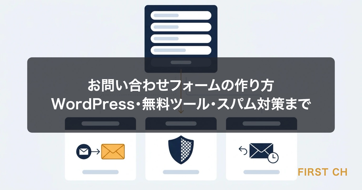 アイキャッチ — 入力フォームと、その後ろで送信メール・スパム対策・自動返信が動いている仕組みを対比した図