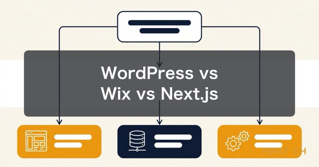 アイキャッチ — WordPress・Wix・Next.jsの3大ツール比較イメージ